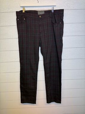 Paisley & Gray Slim Fit Black Maroon Plaid  Trousers Size W36/32L